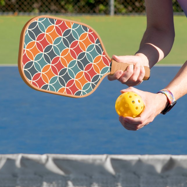 Colourful Mid-Century Modern Style Pattern Pickleball Paddle (Insitu)