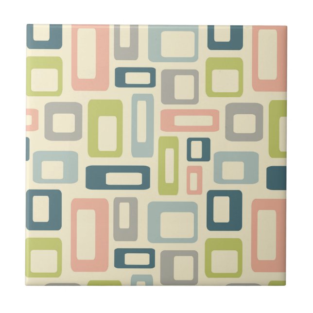 Colourful Mid Century style shapes Ceramic Tile (Front)