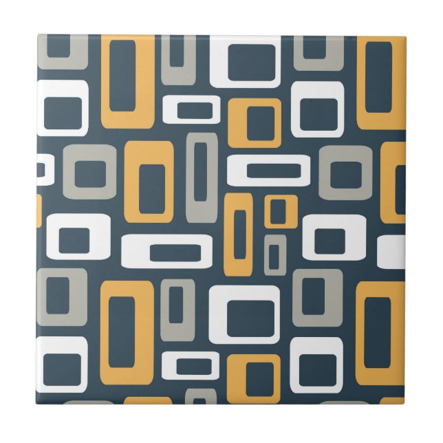 Colourful Mid Century style shapes Ceramic Tile (Front)