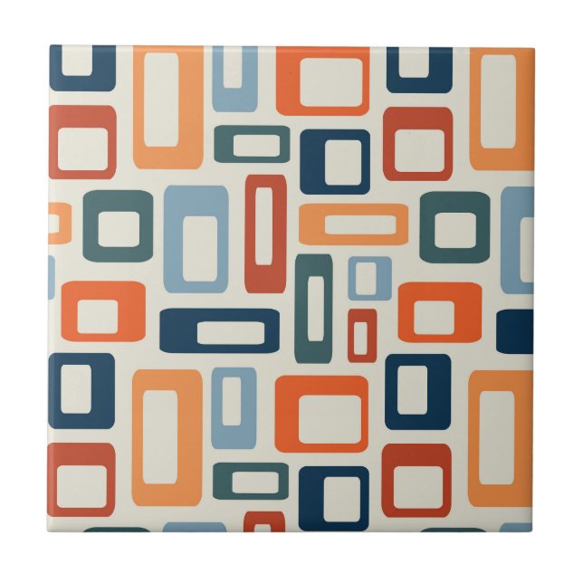 Colourful Mid Century style shapes Ceramic Tile (Front)