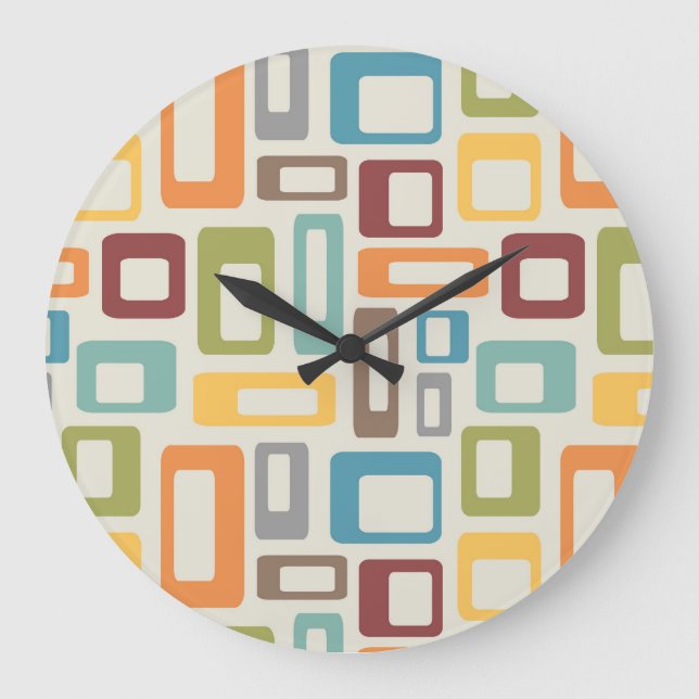 Colourful Mid Century style shapes Large Clock (Front)