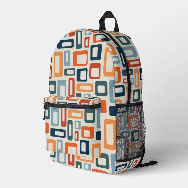 Colourful Mid Century style shapes Printed Backpack (Back Corner Right)