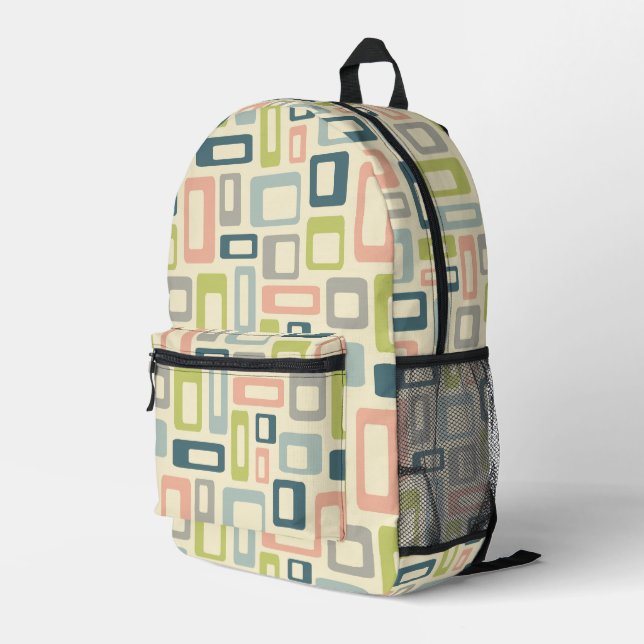 Colourful Mid Century style shapes Printed Backpack (Back Corner Right)