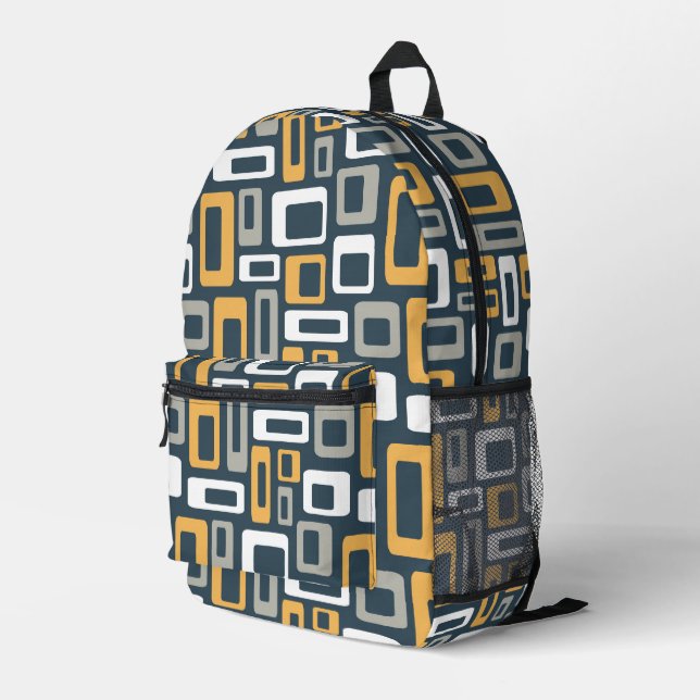 Colourful Mid Century style shapes Printed Backpack (Back Corner Right)
