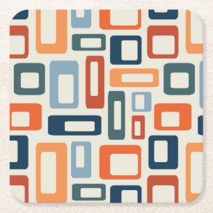 Colourful Mid Century style shapes Square Paper Coaster