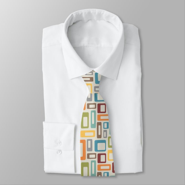 Colourful Mid Century style shapes Tie (Tied)