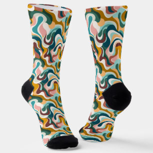 Colourful mid century swirly pattern socks
