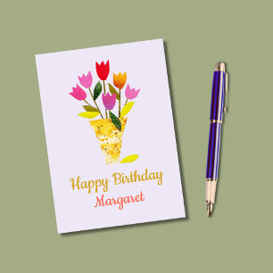 Colourful MidCentury Modern Lavender Tulip Birthda Card