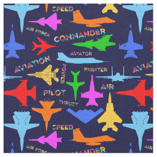 Colourful Military Aviation Aircrafts On Blue Fabric