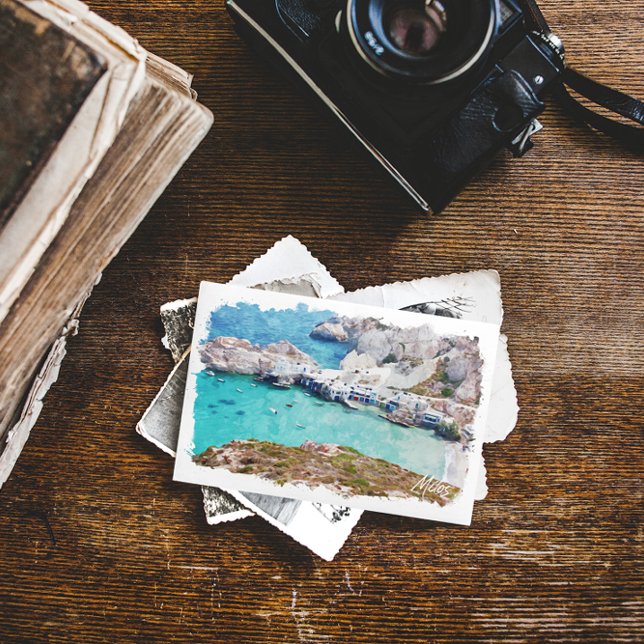 Colourful Milos Greece Coastal View Postcard (milos greece aegean sea panorama view postcard)