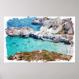 Colourful Milos Greece Panorama View Poster