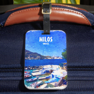 Colourful Milos Greece Travel Art Luggage Tag