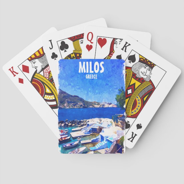 Colourful Milos Greece Travel Art Playing Cards (Back)