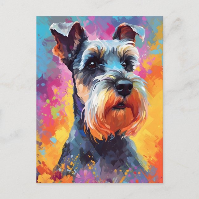 Colourful Miniature Schnauzer Postcard (Front)