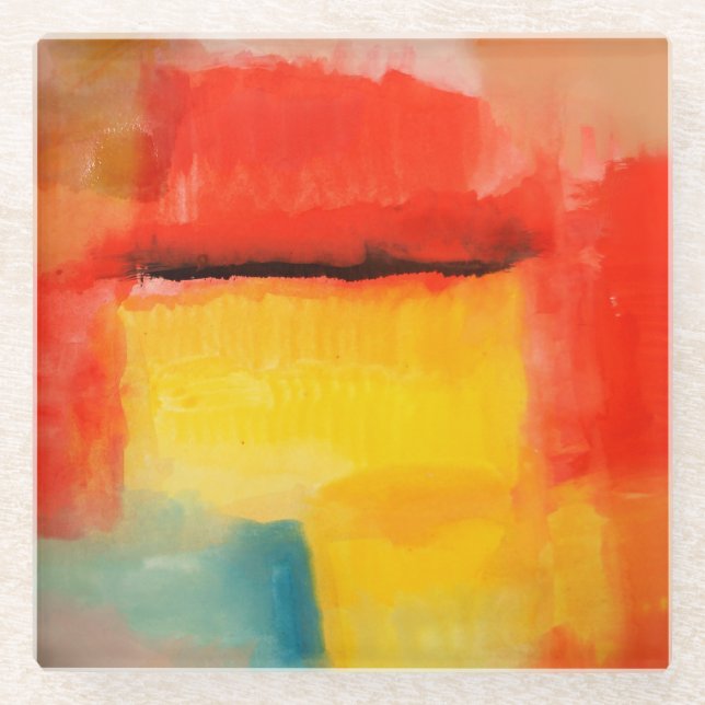 Colourful Minimalist Abstract Artwork Glass Coaster (Front)