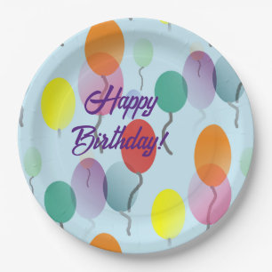Colourful Minimalist Balloons Happy Birthday   Paper Plate