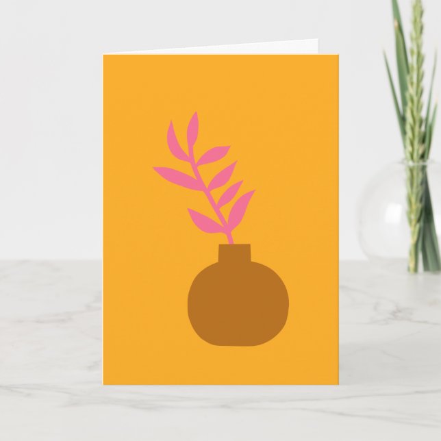 Colourful Minimalist Botanical Plant Art in Yellow Note Card (Front)
