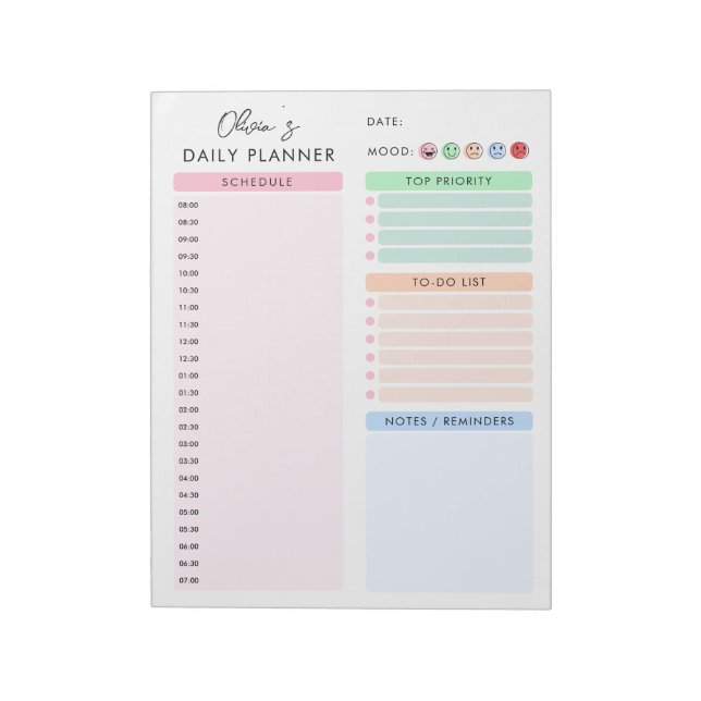 Colourful Minimalist Custom Daily Planner Notepad (Rotated)