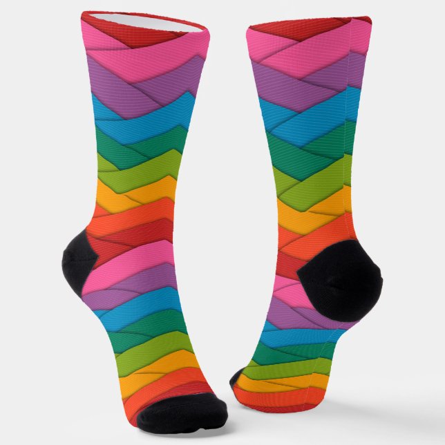 Colourful Minimalist Geometric Rainbow Socks (Angled)