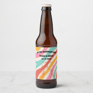 Colourful Minimalist Wedding Beer Bottle Label