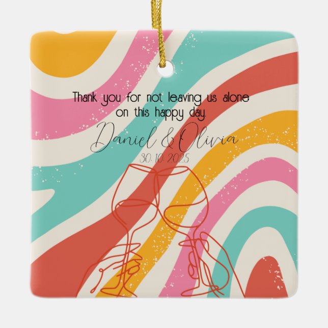 Colourful Minimalist Wedding Ceramic Ornament (Front)