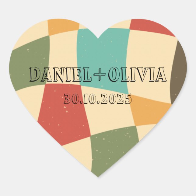 Colourful Minimalist Wedding Heart Sticker (Front)
