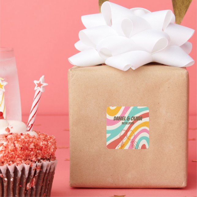 Colourful Minimalist Wedding Square Sticker (Party)