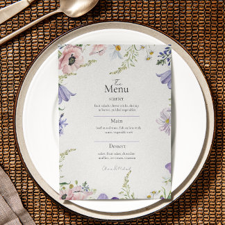 Colourful Minimalist Wildflower Wedding Menu