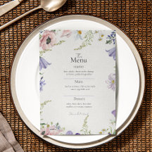 Colourful Minimalist Wildflower Wedding Menu