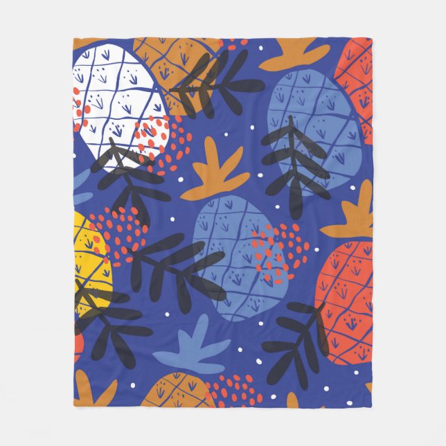 Colourful minimalistic abstract pineapples and lea fleece blanket (Front)