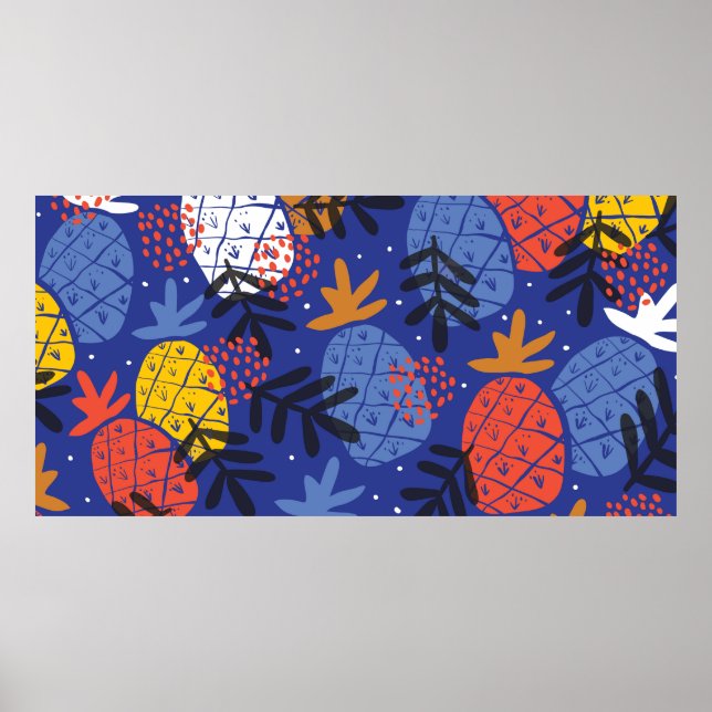 Colourful minimalistic abstract pineapples and lea poster (Front)