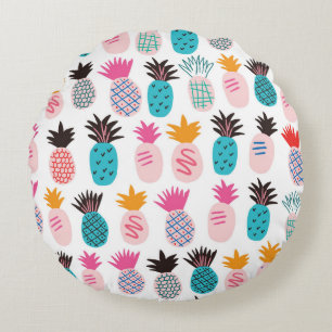 Colourful minimalistic abstract pineapples and lea round cushion