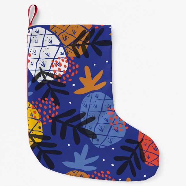 Colourful minimalistic abstract pineapples and lea small christmas stocking (Front)