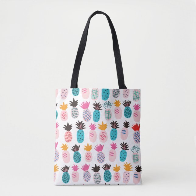Colourful minimalistic abstract pineapples and lea tote bag (Front)
