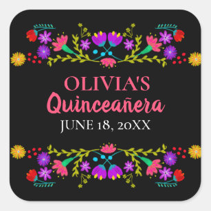 Colourful Mis Quince Anos Mexican Fiesta Flowers Square Sticker