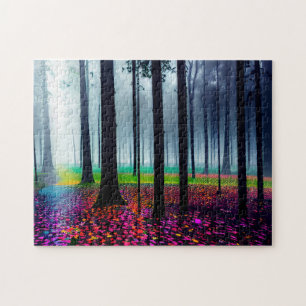 Colourful Misty Forest Flooded with Flowery Water Jigsaw Puzzle