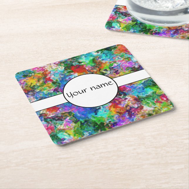 Colourful mix abstract design square paper coaster (Angled)
