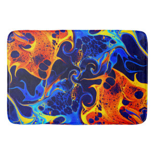 colourful mix of neon paints swirling on black  bath mat