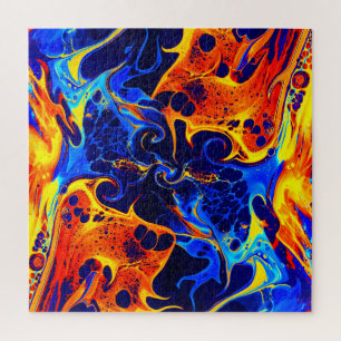 colourful mix of neon paints swirling on black  jigsaw puzzle