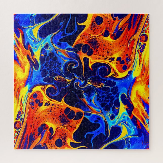 colourful mix of neon paints swirling on black  jigsaw puzzle (Vertical)