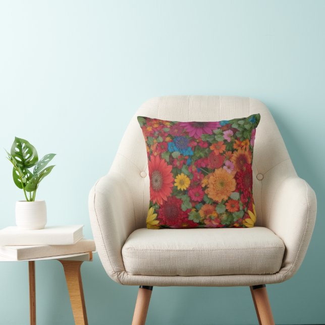 Colourful Mixed Flowers Cushion (Chair)