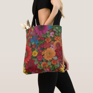 Colourful Mixed Flowers Tote Bag