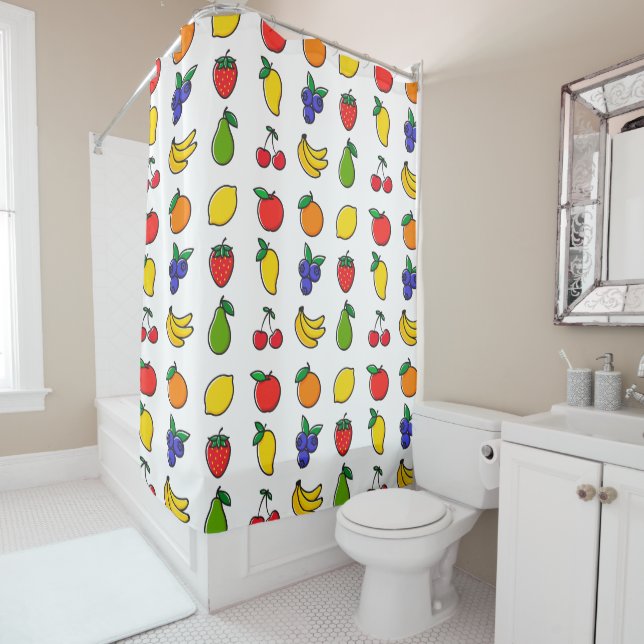 Colourful Mixed Fruit Pattern Quirky Shower Curtain (In Situ)