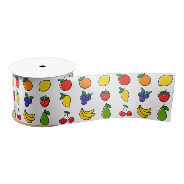 Colourful Mixed Fruit Pattern Satin Ribbon (Spool)