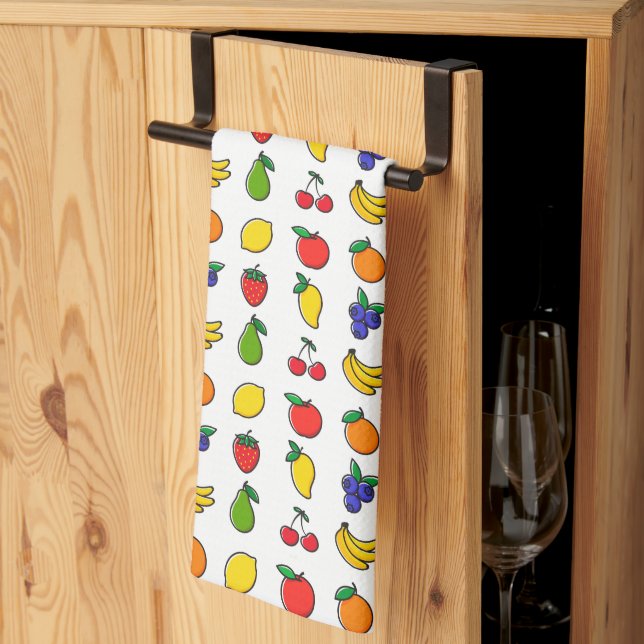Colourful Mixed Fruit Pattern Tea Towel (Thirds Fold)