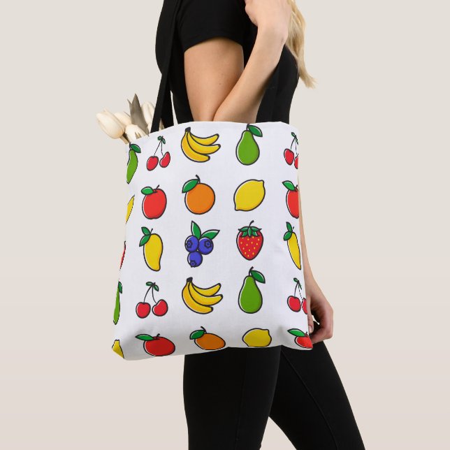 Colourful Mixed Fruit Pattern Tote Bag (Close Up)