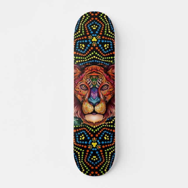 Colourful Mixed Media Boho Animal Head & Dot Art  Skateboard (Front)