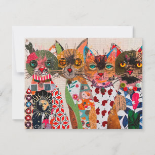 Colourful Mixed Media Cat Collage Greeting Card
