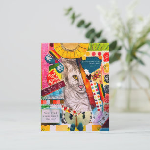 Colourful Mixed Media Cat Collage Thank You Card