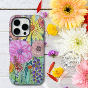 Colourful Mixed Media Florals iPhone case